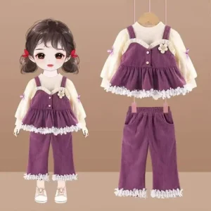 Girls Spring and Autumn Suit 2025 New Children's Girl Clothes Casual Pants Three-piece Set Baby Princess Suspender Dress